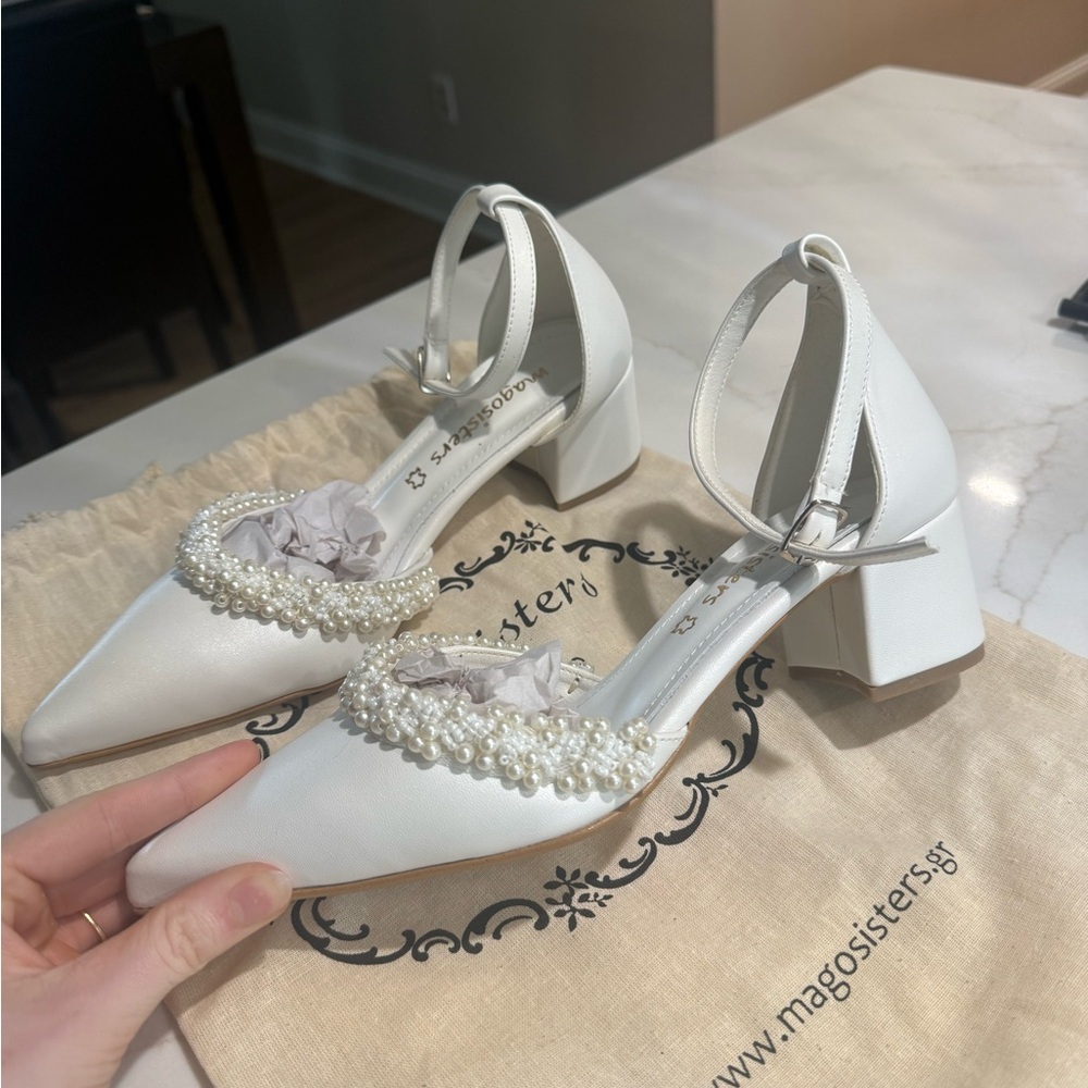 Elegant White Pearl-Embellished Heels
